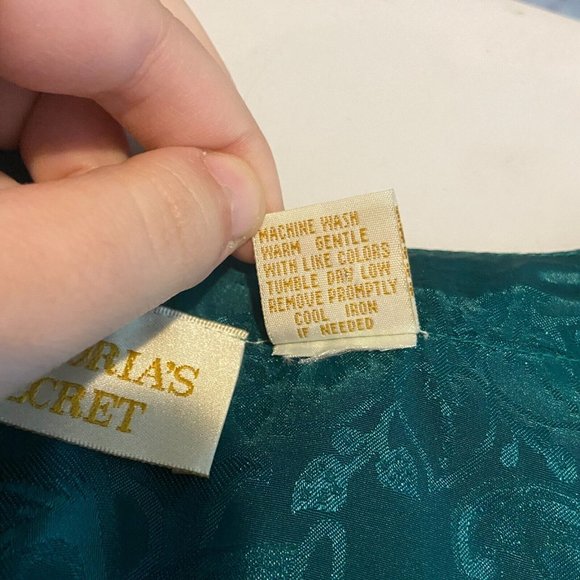 VTG Victorias Secret Gold Label Night Shirt Womens L Green Floral Embossed Sleep - Picture 5 of 8